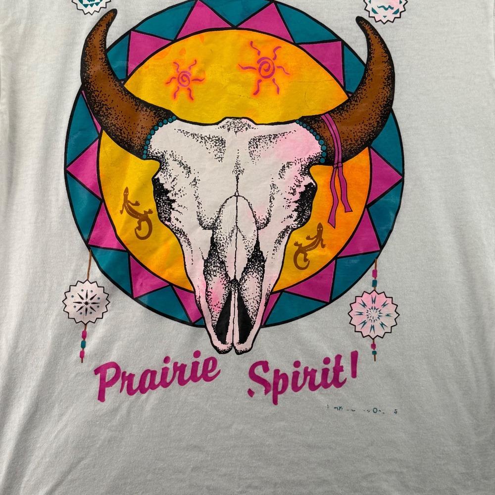 Vtg 80s Prairie Spirit T-Shirt XL USA Single Stitch Western Cow Skull Graphic - Picture 2 of 9